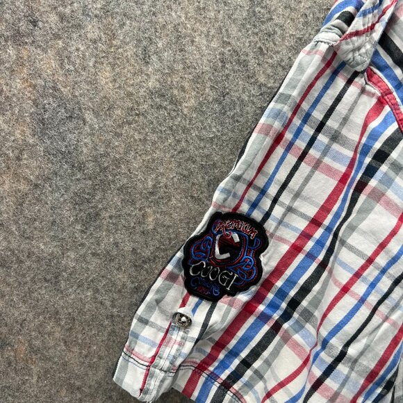 COOGI Shirt Mens 3XL White Red Plaid Button Down Embroidered Streetwear Y2K - Picture 6 of 11